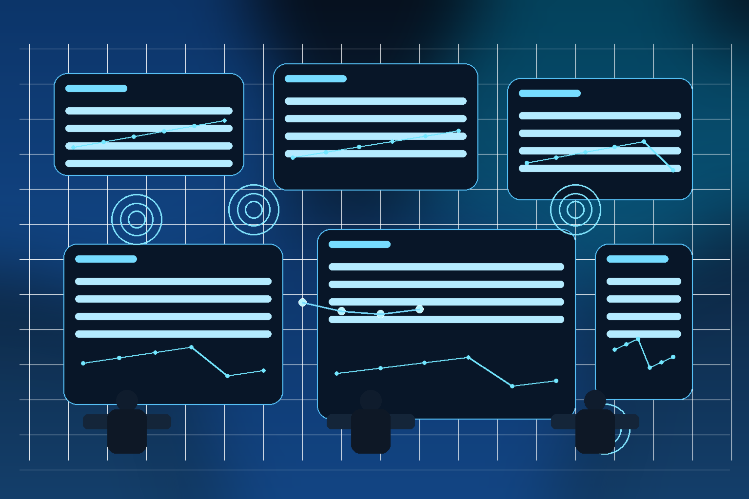 Broadband network operations and customer service teams using proactive AI dashboards, appointment routing, and fibre rollout maps in a modern blue command center