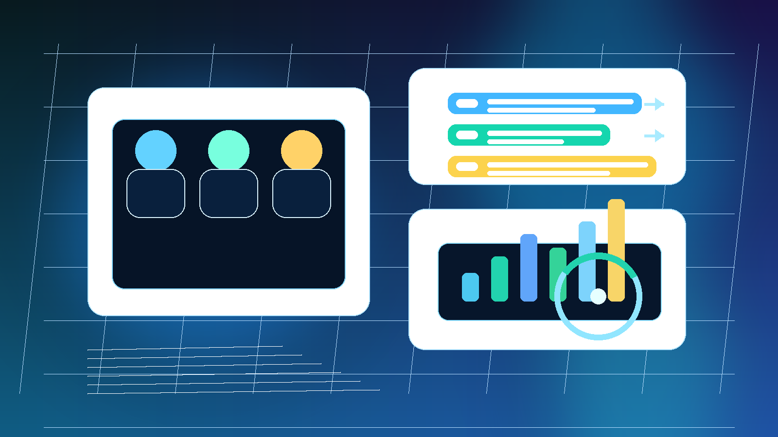 HR operations leaders and platform engineers reviewing AI agents, approval workflows, browser automation steps, and cost dashboards in a modern blue enterprise command center