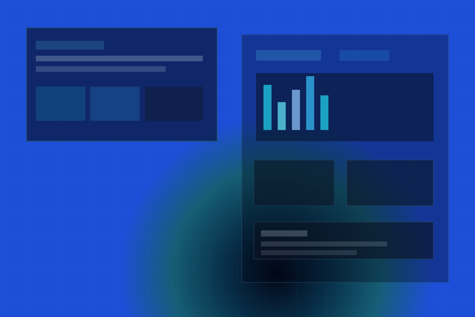 Enterprise operations leaders reviewing AI agent dashboards, prompt analytics, workflow cards, and Microsoft Copilot productivity metrics in a modern blue command center inspired by large-scale services operations