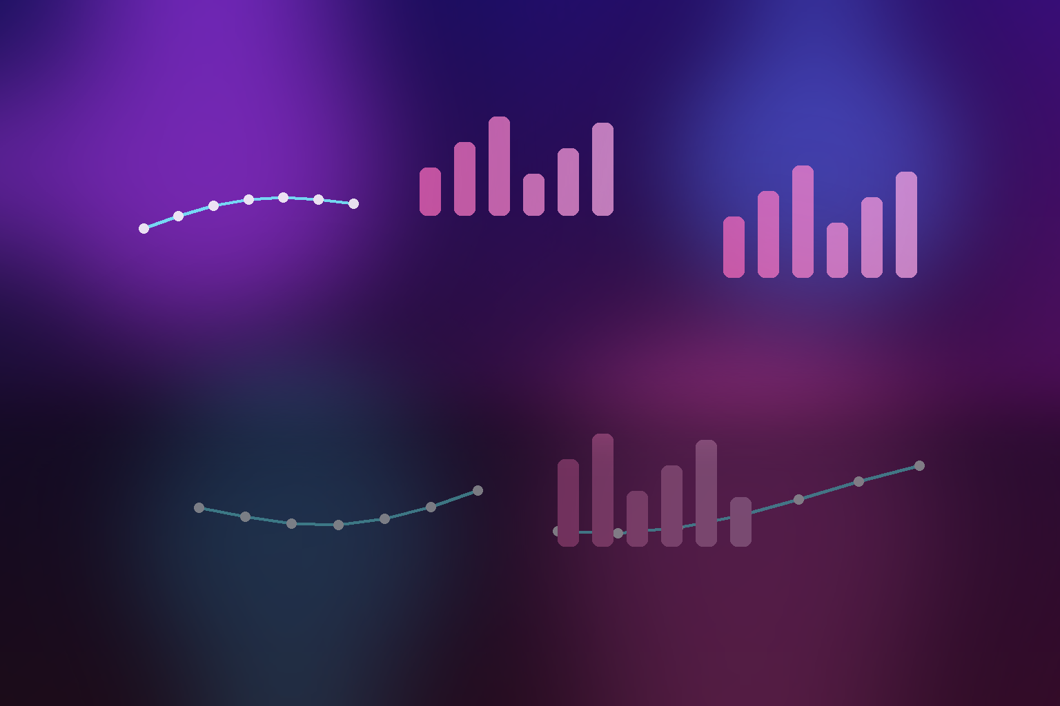 Abstract fintech customer-support control room with purple conversational AI panels, service dashboards, self-service metrics, and banking workflow cards