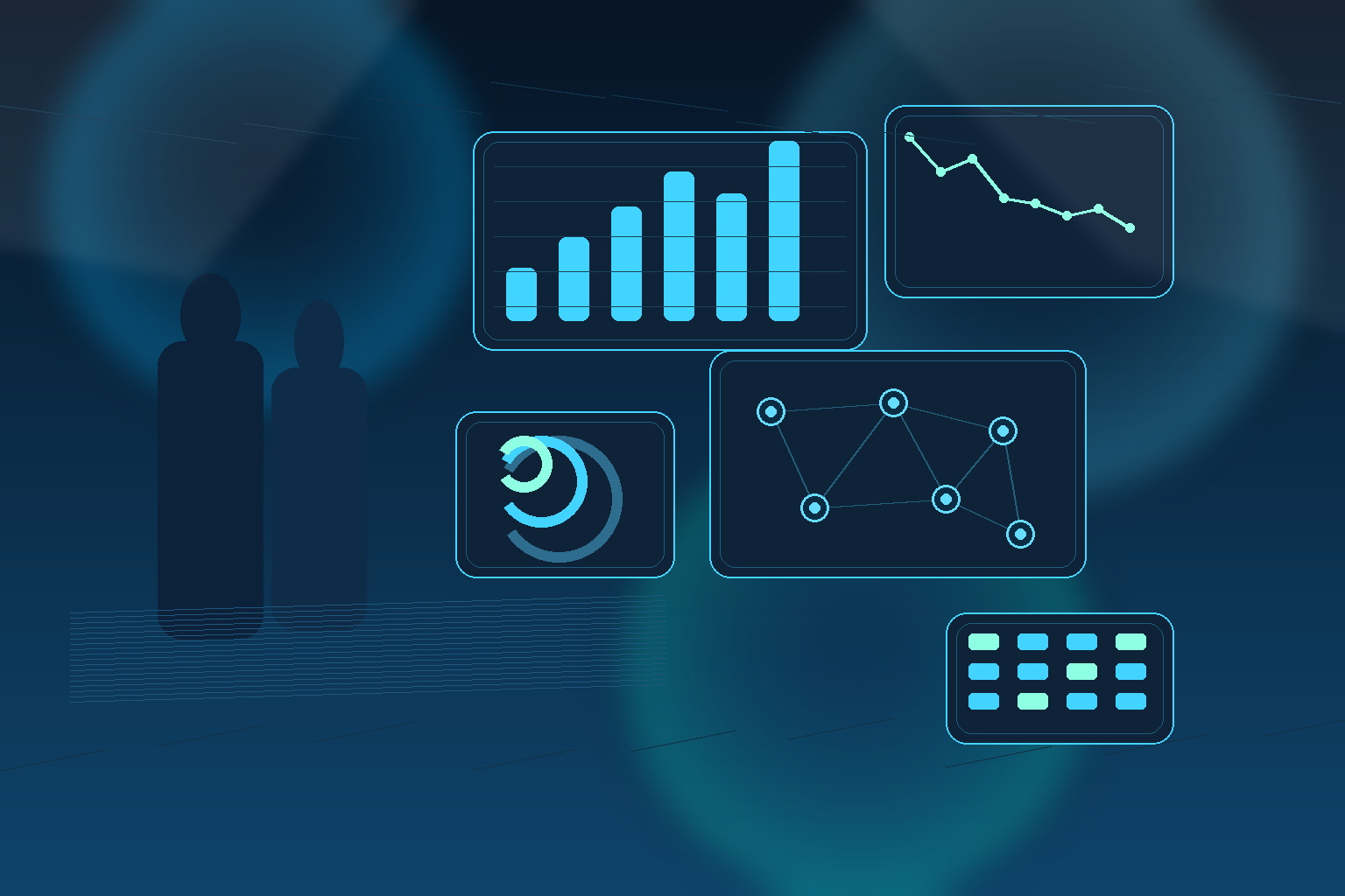 Enterprise AI infrastructure leaders reviewing compound agent workflows, latency dashboards, throughput charts, and inference cost controls in a modern blue Salesforce-style operations studio